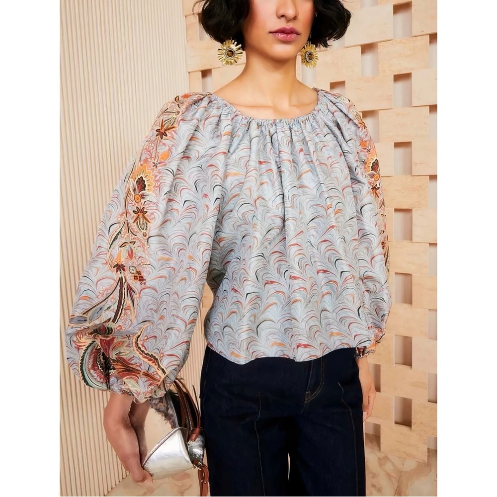 NWOT Ulla Johnson Long-Sleeve Floral Blue Lavinia Blouse